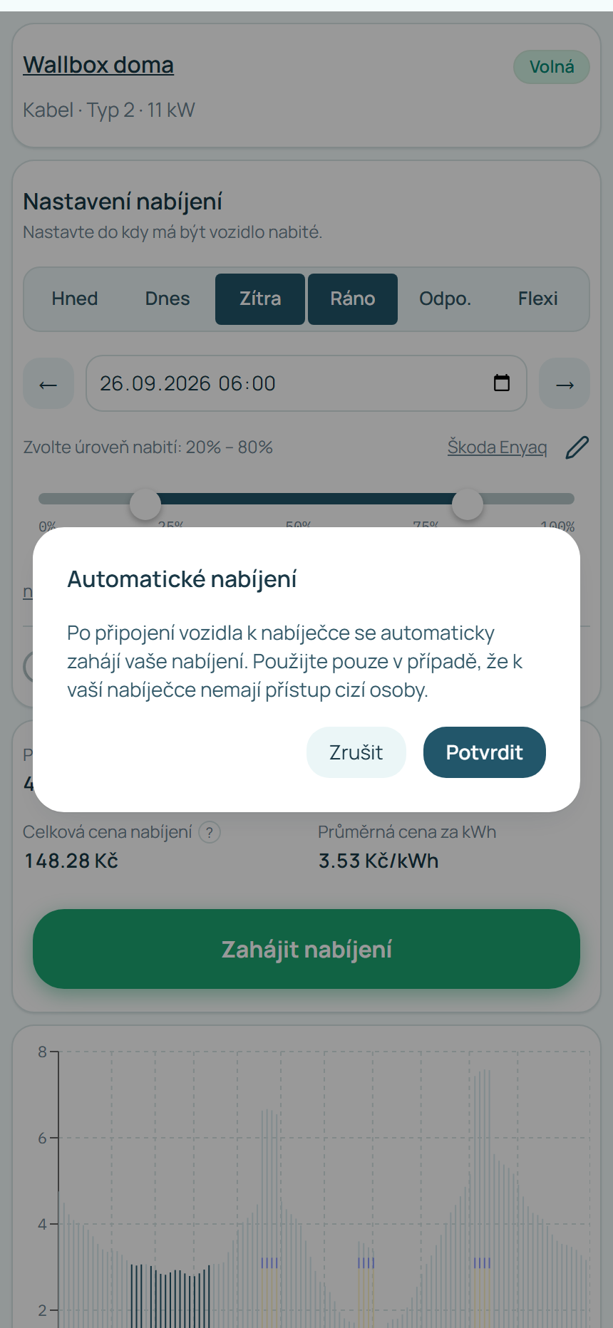 Potvrzení zapnutí automatického nabíjení