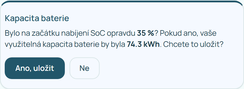 Nabídka uložení odhadnuté kapacity baterie