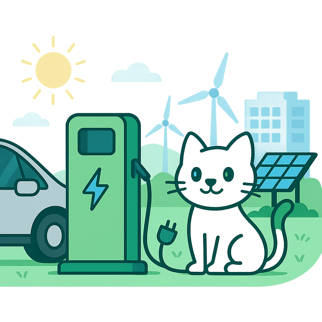 Ilustrace propojení energie, nabíječek a elektromobilů